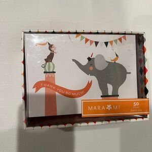 Mara Mi 50 Baby Shower Thank You Cards New Box Circus Monkey Elephant Animals